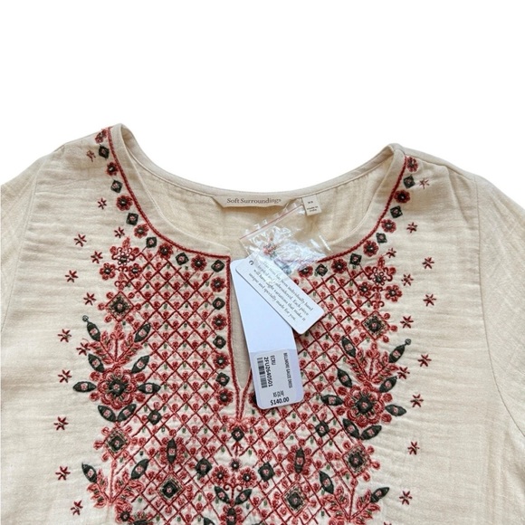 Soft Surroundings Bellmore Gauze Cream Tiered Embroidered Maxi Dress Sz XS - Picture 6 of 8